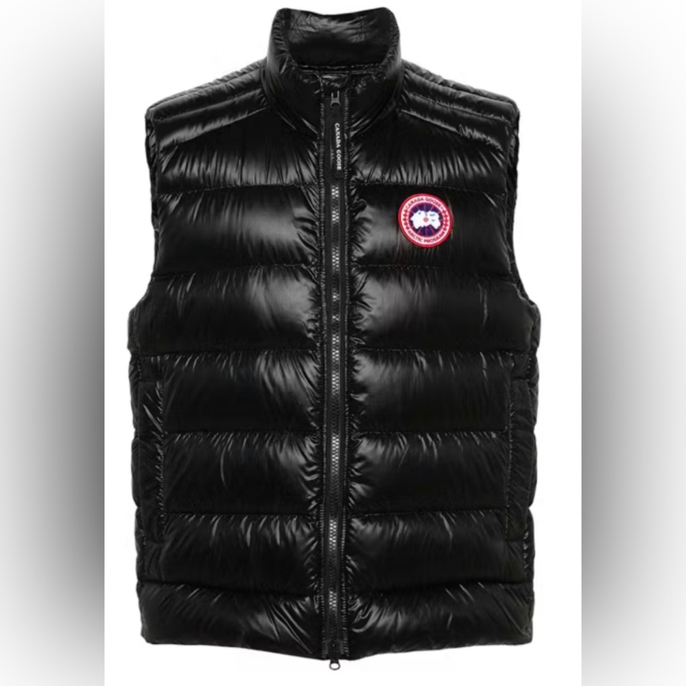 Canada Goose Black Shiny Quilted Down Jacket with Branded Zipper Pull